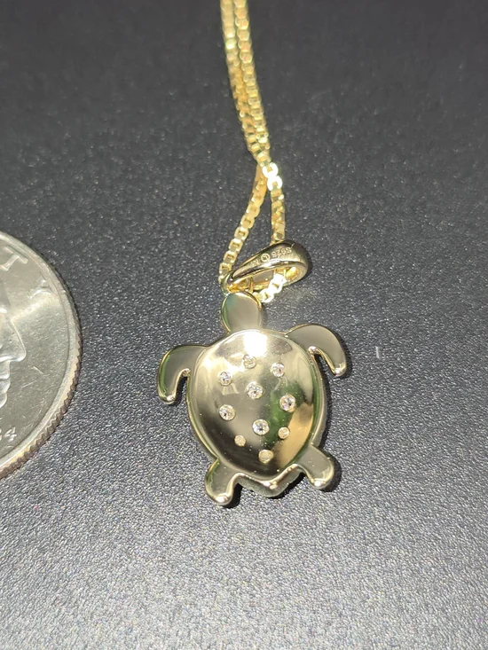 ✨ Moissanite Turtle Necklace – Gold Filled – 20” Box Chain – Luxury Sparkle ✨ - Picture 6 of 7